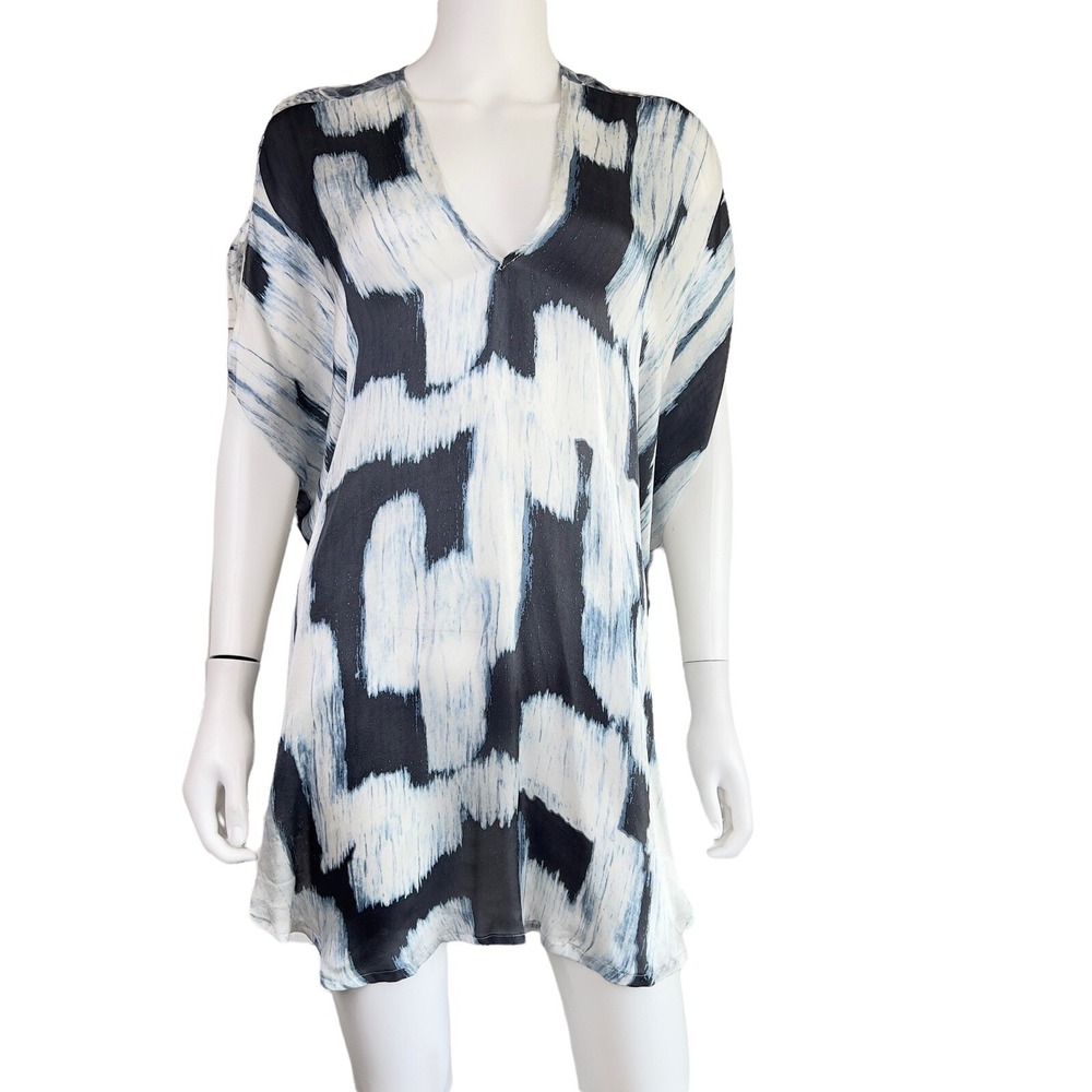 Johnny Was Biya 100% Silk Water Tie Dye Oversized Tunic Top Semi Sheer Size S